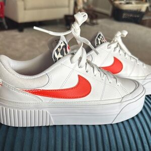 Nike White and Orange Platform Sneakers, 7, like new